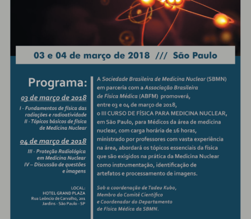 Inscrições para o 3° Curso de Física para Medicina Nuclear encerram no dia 26/02